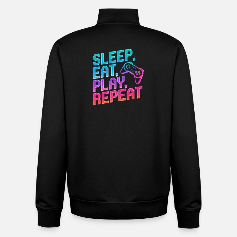 Dormir, manger, jouer, répéter, - Sweat zippé unisexe en coton bio Stanley/Stella - noir