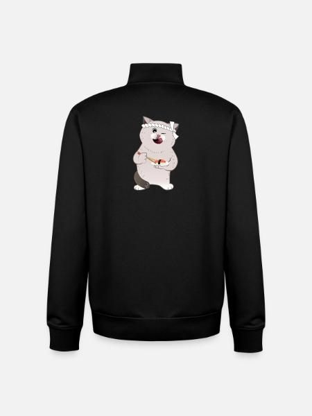 Cute Chubby Cat Holding Sushi - Unisex Organic Zip Sweatshirt by Stanley/Stella - black