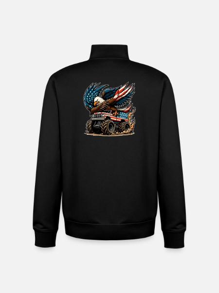 Patriotic Eagle on Monster Truck - Unisex Organic Zip Sweatshirt by Stanley/Stella - black