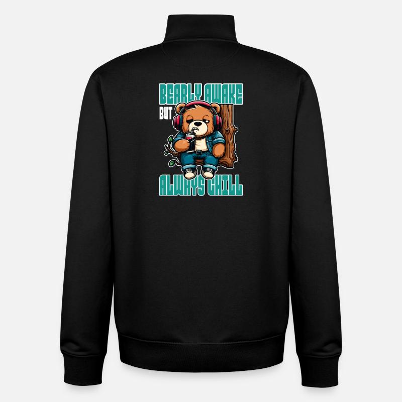Bearly Awake - Drôle d’ours Design - Sweat zippé unisexe en coton bio Stanley/Stella - noir