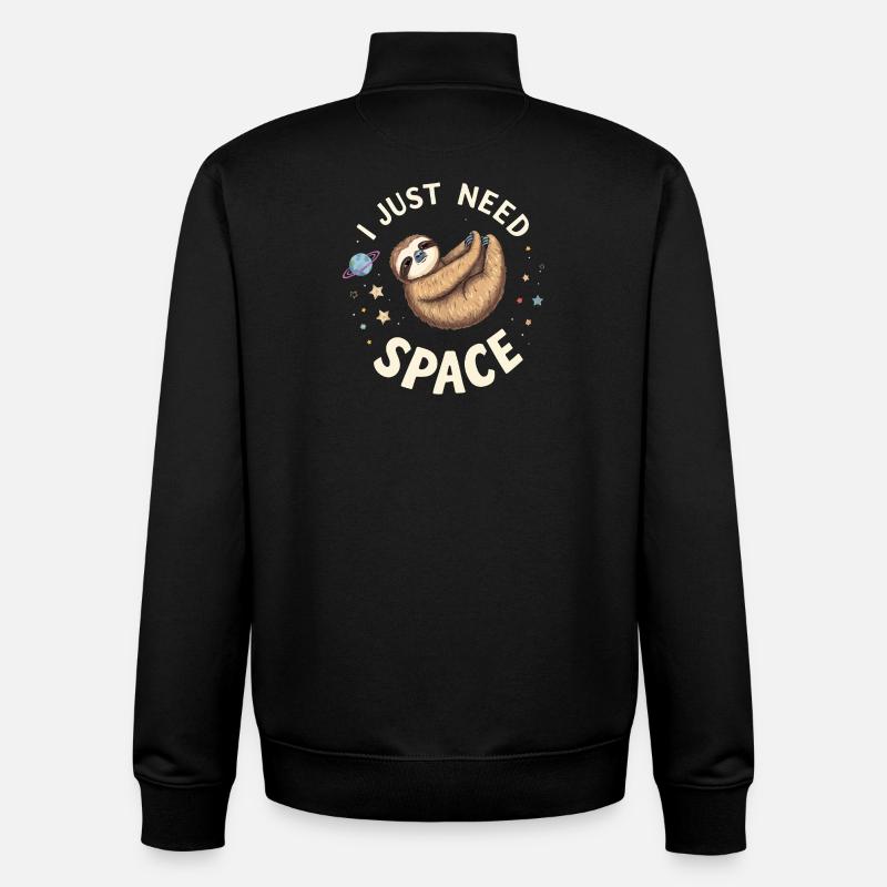 Sloth in Space Cartoon Design - Unisex Organic Zip Sweatshirt by Stanley/Stella - black