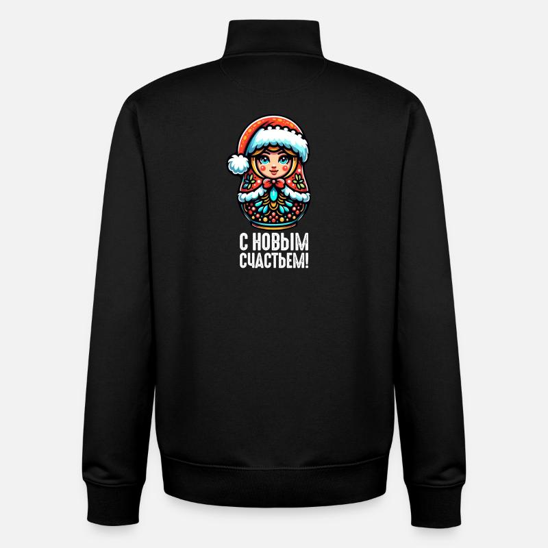 Matriochka russe Noël Russie - Sweat zippé unisexe en coton bio Stanley/Stella - noir