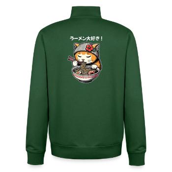 I Love Ramen - Funny Cat Design - Unisex Organic Zip Sweatshirt by Stanley/Stella - bottle green - Back - AI Model Male 185 dark (185cm)
