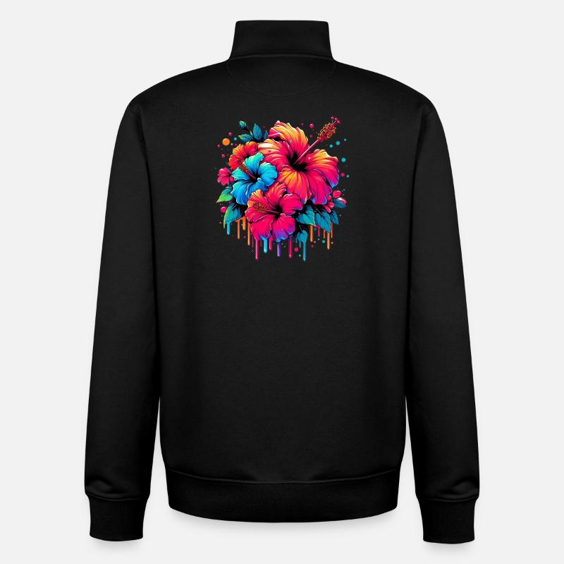 Fleurs d’hibiscus - Sweat zippé unisexe en coton bio Stanley/Stella - noir