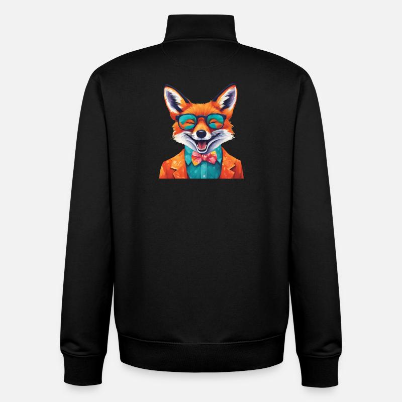 Renard vibrant dans une tenue élégante - Sweat zippé unisexe en coton bio Stanley/Stella - noir