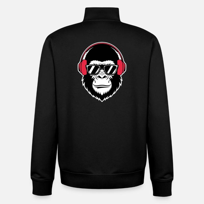DJ gorille cool - Sweat zippé unisexe en coton bio Stanley/Stella - noir