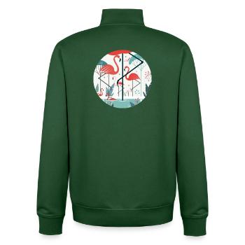 Flamingo-Illustration in tropischer Umgebung - Unisex Organic Zip Sweatshirt von Stanley/Stella - Flaschengrün - Hinten - AI Model Male 185 dark (185cm)