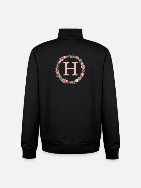 H Monogram, Flower Wreath, Personalizable - Unisex Organic Zip Sweatshirt by Stanley/Stella - black