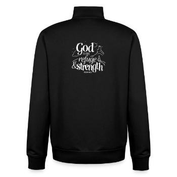 God is our refuge and strength - Unisex Organic Zip Sweatshirt von Stanley/Stella - Schwarz - Hinten - AI Model Male 185 light (185cm)