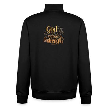 God is our refuge and strength - Unisex Organic Zip Sweatshirt von Stanley/Stella - Schwarz - Hinten - AI Model Male 185 light (185cm)