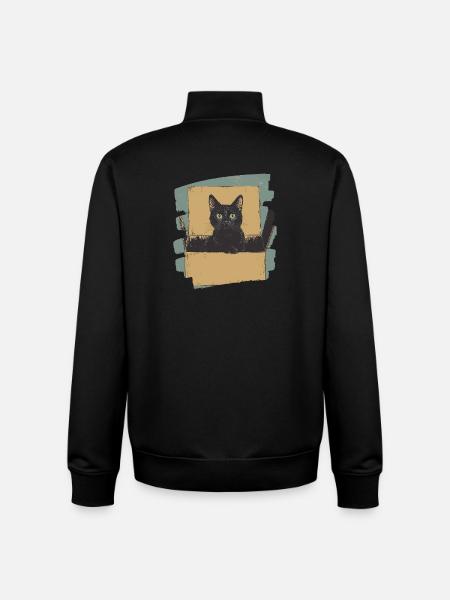 Cat in Cardboard Box Retro - Unisex Organic Zip Sweatshirt by Stanley/Stella - black