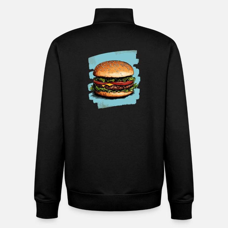 Burger Rétro - Sweat zippé unisexe en coton bio Stanley/Stella - noir