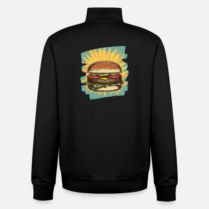 Burger Rétro - Sweat zippé unisexe en coton bio Stanley/Stella - noir