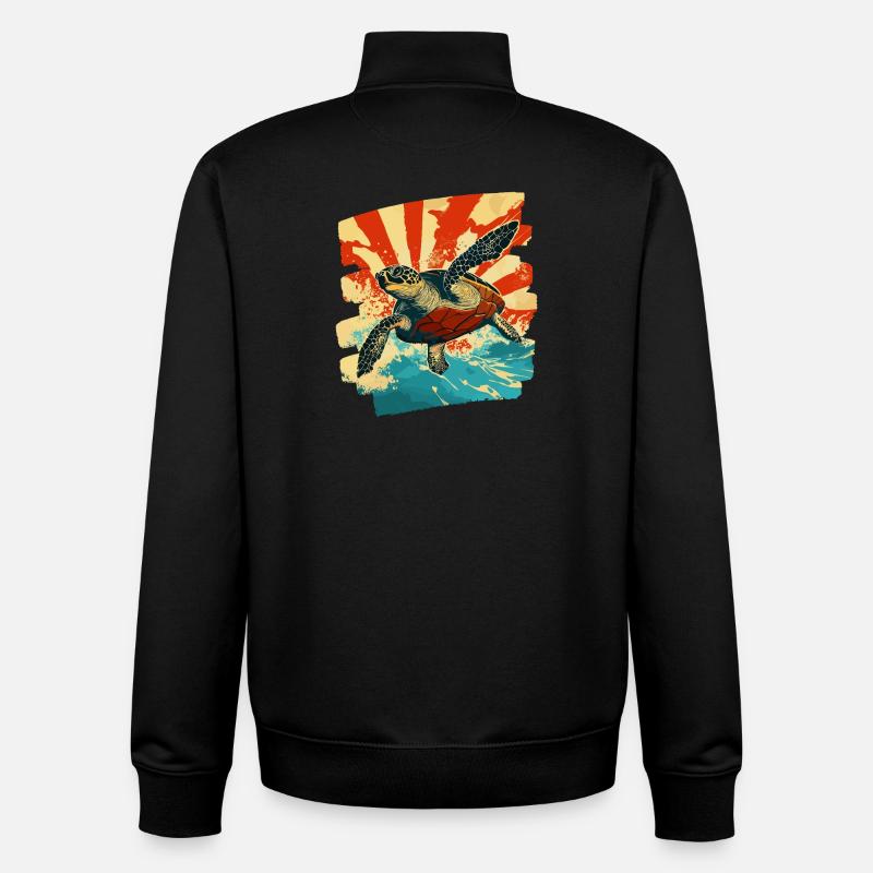 Tortue de mer rétro - Sweat zippé unisexe en coton bio Stanley/Stella - noir