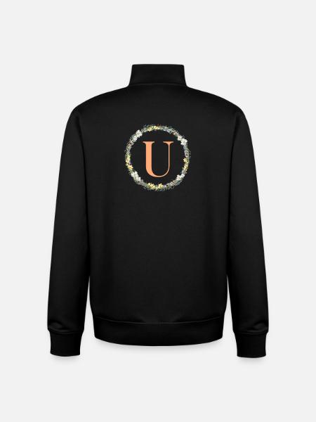 U Monogram, Flower Wreath, Personalizable - Unisex Organic Zip Sweatshirt by Stanley/Stella - black