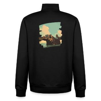 Hippopotame Rétro - Sweat zippé unisexe en coton bio Stanley/Stella - noir - Dos - AI Model Male 185 light (185cm)