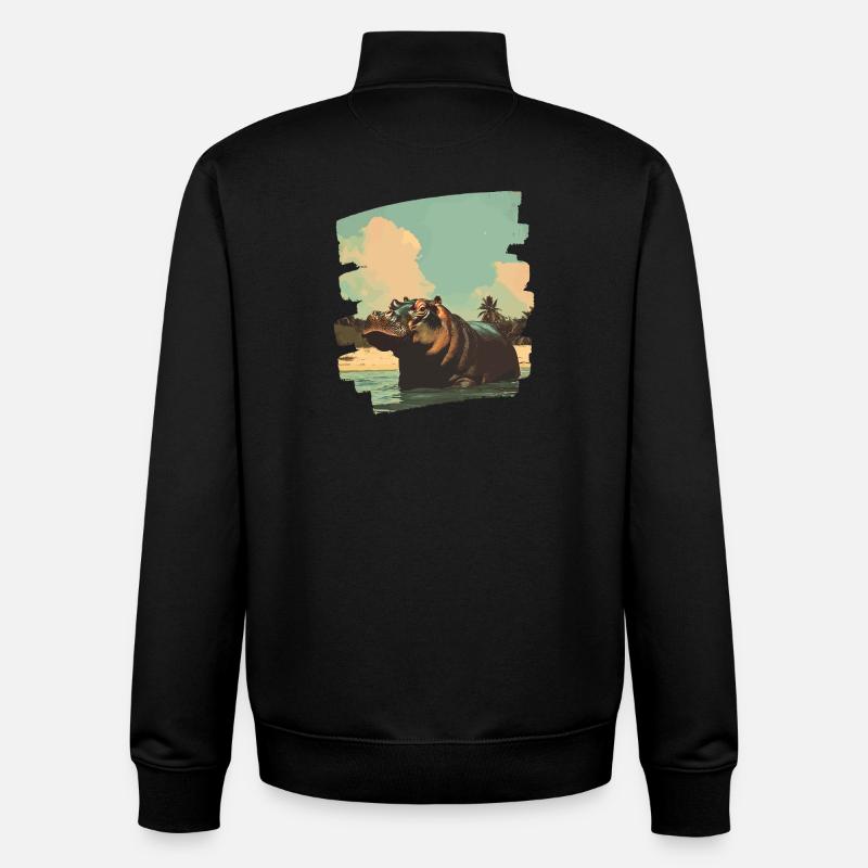 Nilpferd Retro - Unisex Organic Zip Sweatshirt von Stanley/Stella - Schwarz