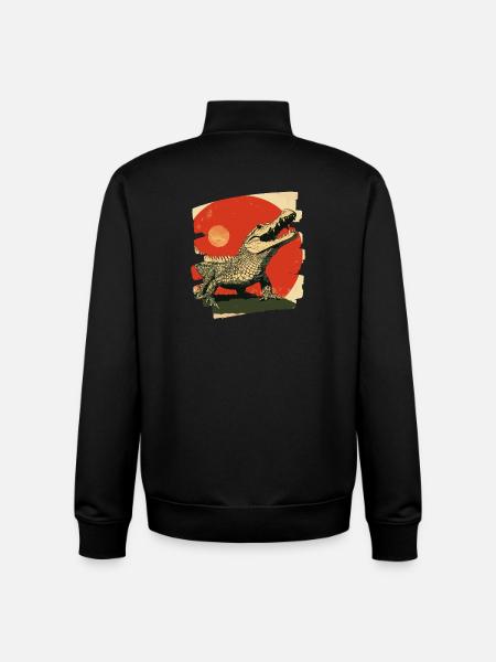 Crocodile Rétro - Sweat zippé unisexe en coton bio Stanley/Stella - noir