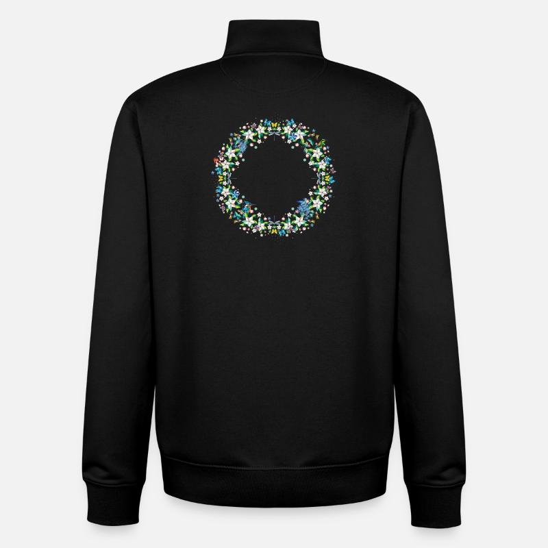 Frühlingskranz – Bunte Blumen- und Tierkomposition - Unisex Organic Zip Sweatshirt von Stanley/Stella - Schwarz