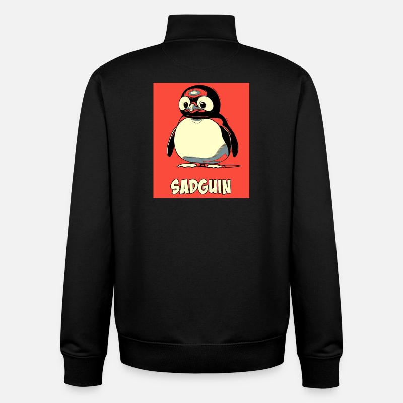 SADGUIN triste pingouin style bande dessinée - Sweat zippé unisexe en coton bio Stanley/Stella - noir