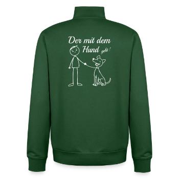 Qui va avec le chien ! - Sweat zippé unisexe en coton bio Stanley/Stella - vert bouteille - Dos - AI Model Male 185 dark (185cm)