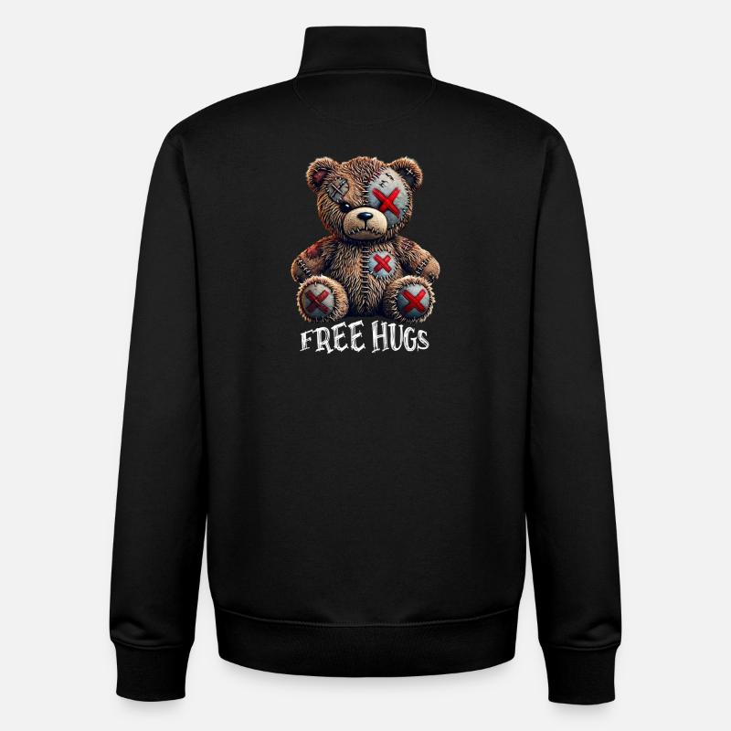 Free Hugs Teddy Bear - Unisex Organic Zip Sweatshirt by Stanley/Stella - black