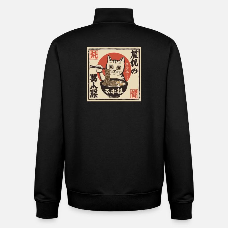Katze und Ramen (Japan-Style) - Unisex Organic Zip Sweatshirt von Stanley/Stella - Schwarz