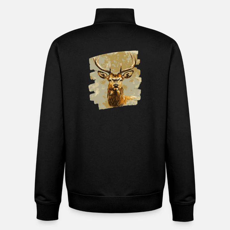 Cerf avec bois - Sweat zippé unisexe en coton bio Stanley/Stella - noir