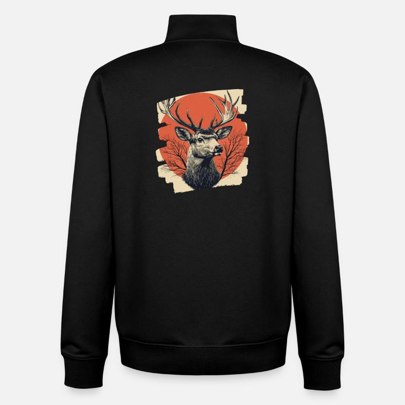 Deer with antlers - Unisex Organic Zip Sweatshirt by Stanley/Stella - black