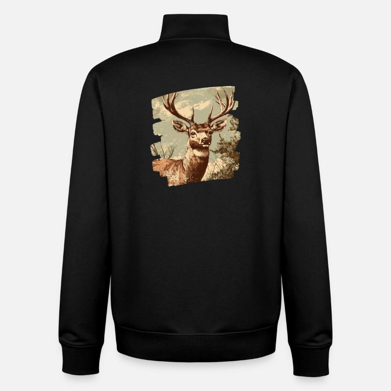 Cerf avec bois - Sweat zippé unisexe en coton bio Stanley/Stella - noir