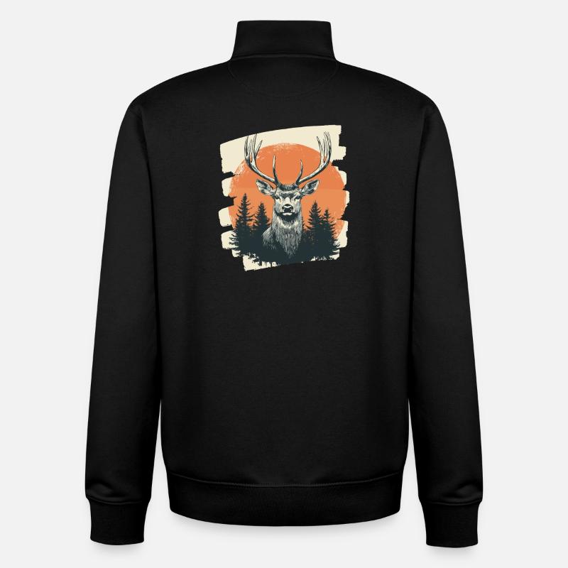 Cerf avec bois - Sweat zippé unisexe en coton bio Stanley/Stella - noir