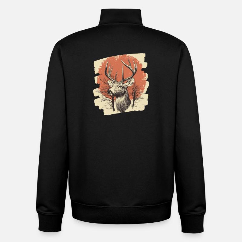 Cerf avec bois - Sweat zippé unisexe en coton bio Stanley/Stella - noir