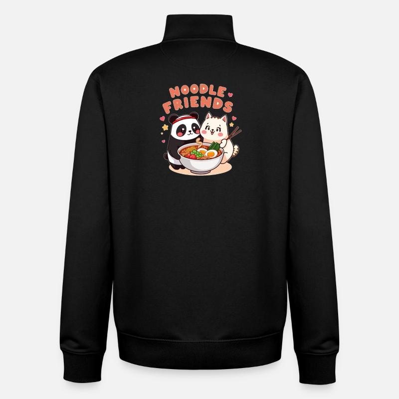 Noodle Friends Panda Chat Illustration - Sweat zippé unisexe en coton bio Stanley/Stella - noir