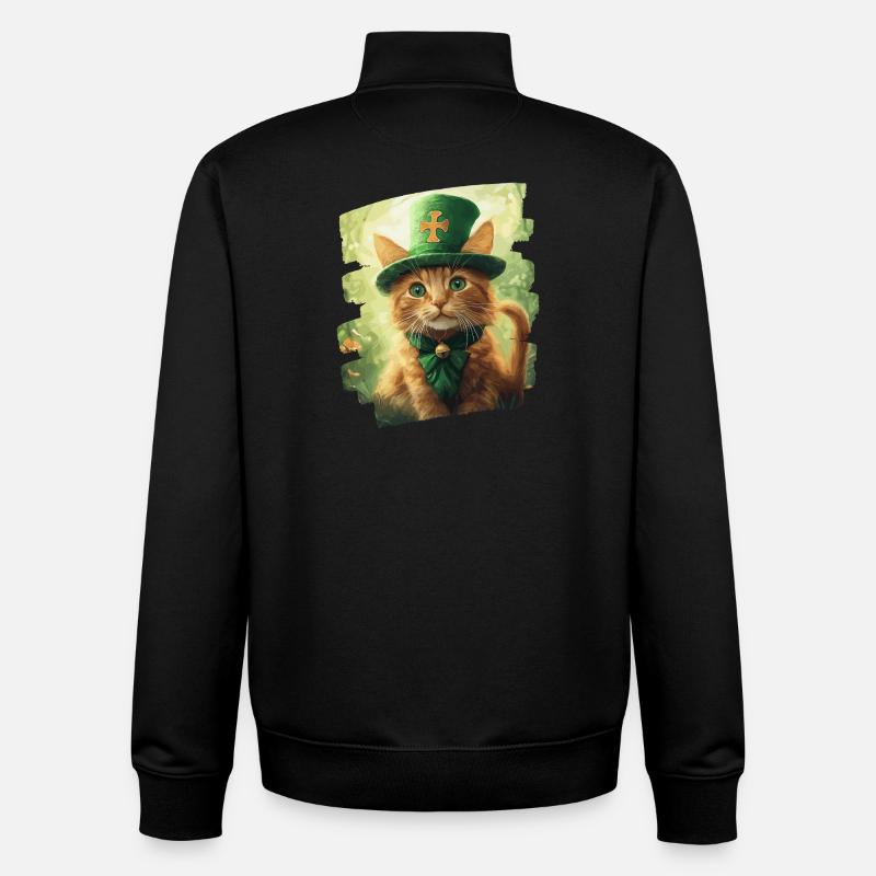St Patrick's Day Cat - Unisex Organic Zip Sweatshirt by Stanley/Stella - black