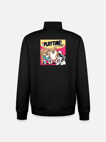Comic Dogs - Playtime - Unisex Organic Zip Sweatshirt by Stanley/Stella - black