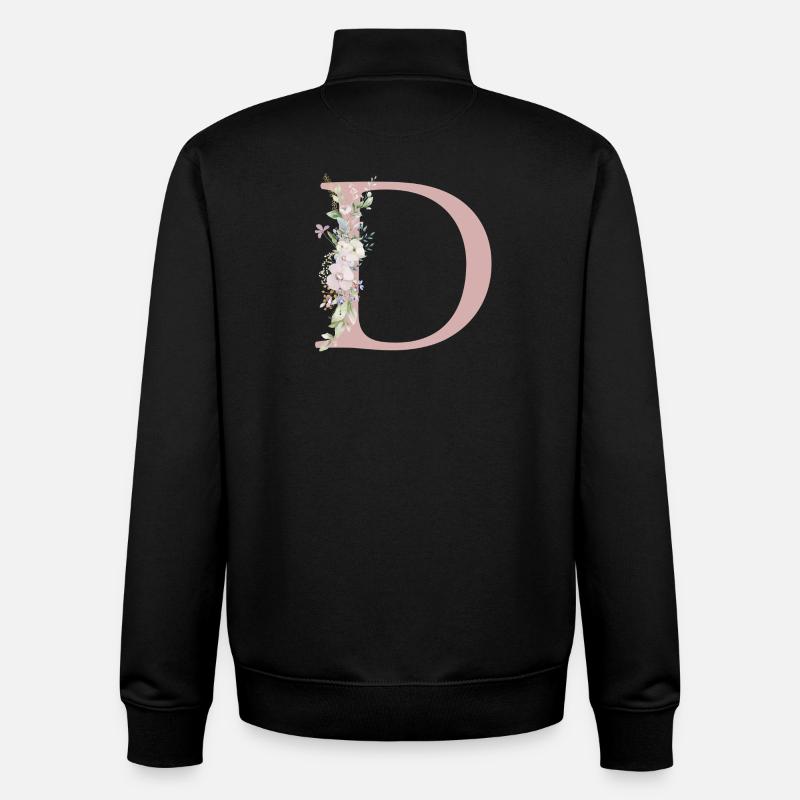 D Monogram, Floral, Customizable - Unisex Organic Zip Sweatshirt by Stanley/Stella - black