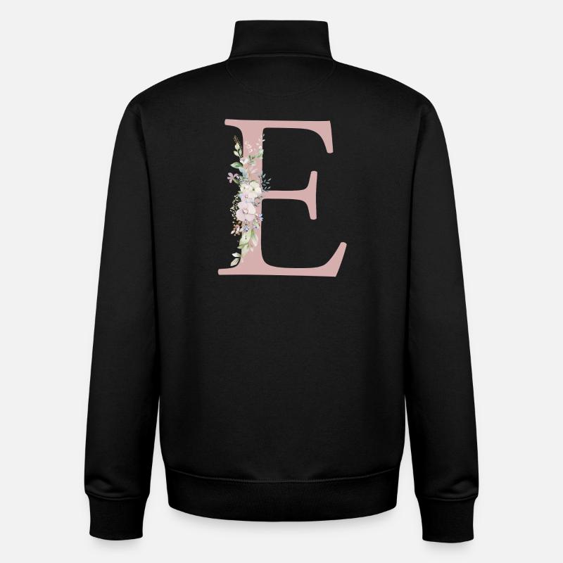 E Monogram, Floral, Customizable - Unisex Organic Zip Sweatshirt by Stanley/Stella - black