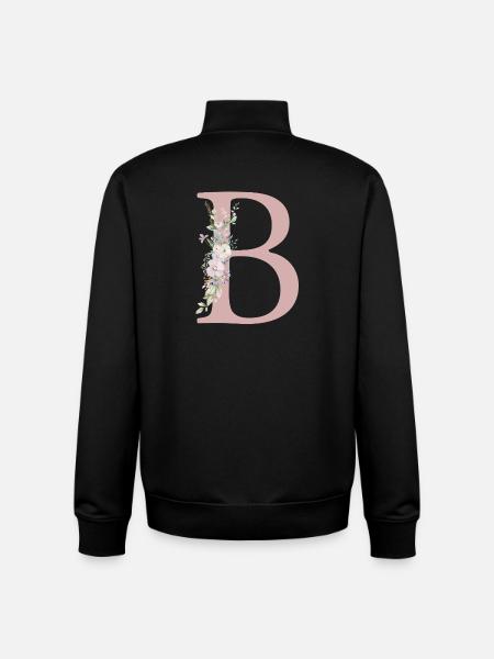 B Monogram, Floral, Personalizable - Unisex Organic Zip Sweatshirt by Stanley/Stella - black