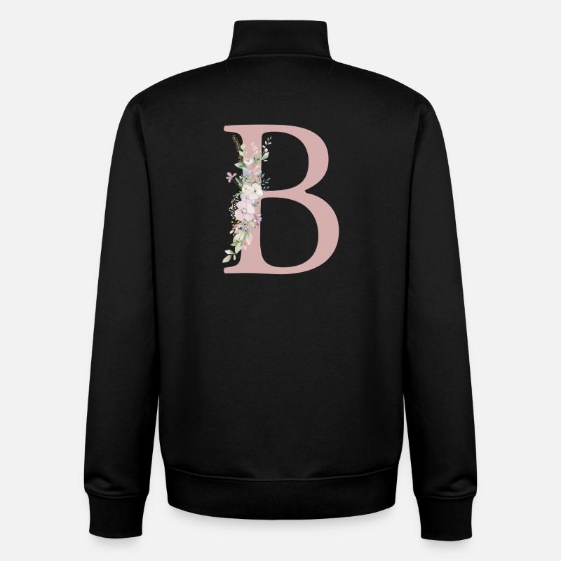 B Monogram, Floral, Personalizable - Unisex Organic Zip Sweatshirt by Stanley/Stella - black