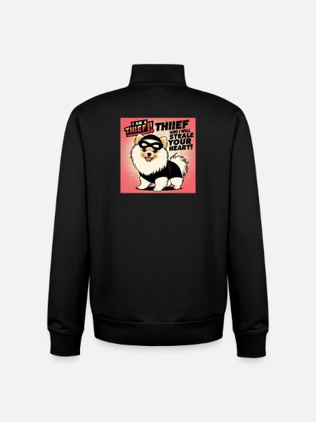 Comicstyle Pomeranian Dog "I am a thief" - Unisex Organic Zip Sweatshirt by Stanley/Stella - black