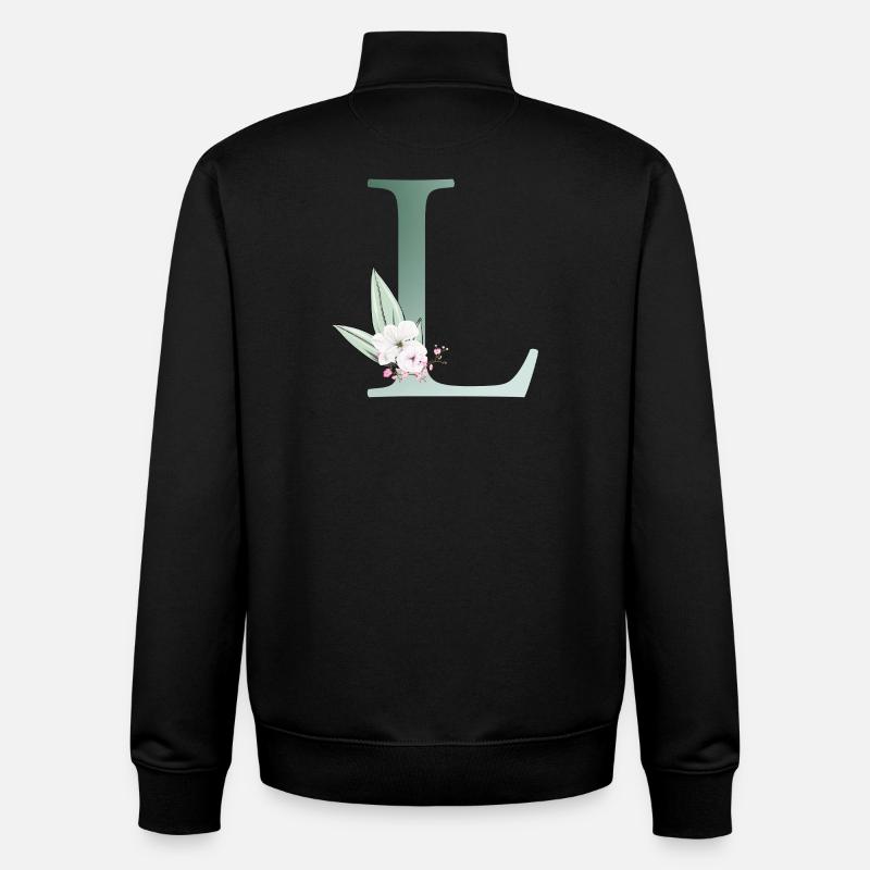 L Monogramm, Floral, personalisierbar - Unisex Organic Zip Sweatshirt von Stanley/Stella - Schwarz