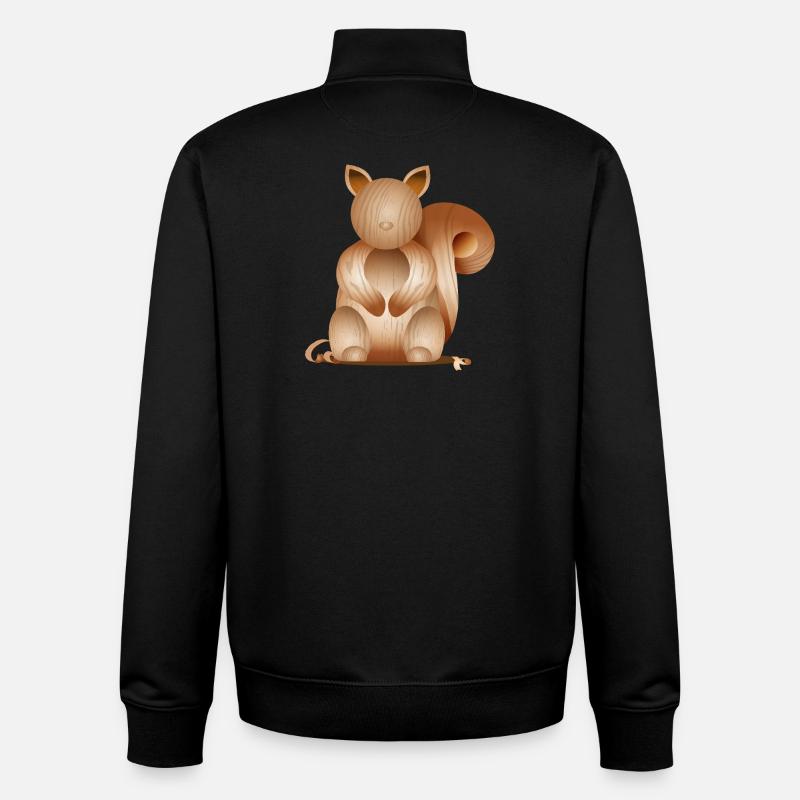 Illustration in Holzoptik–Verspieltes Eichhörnchen - Unisex Organic Zip Sweatshirt von Stanley/Stella - Schwarz
