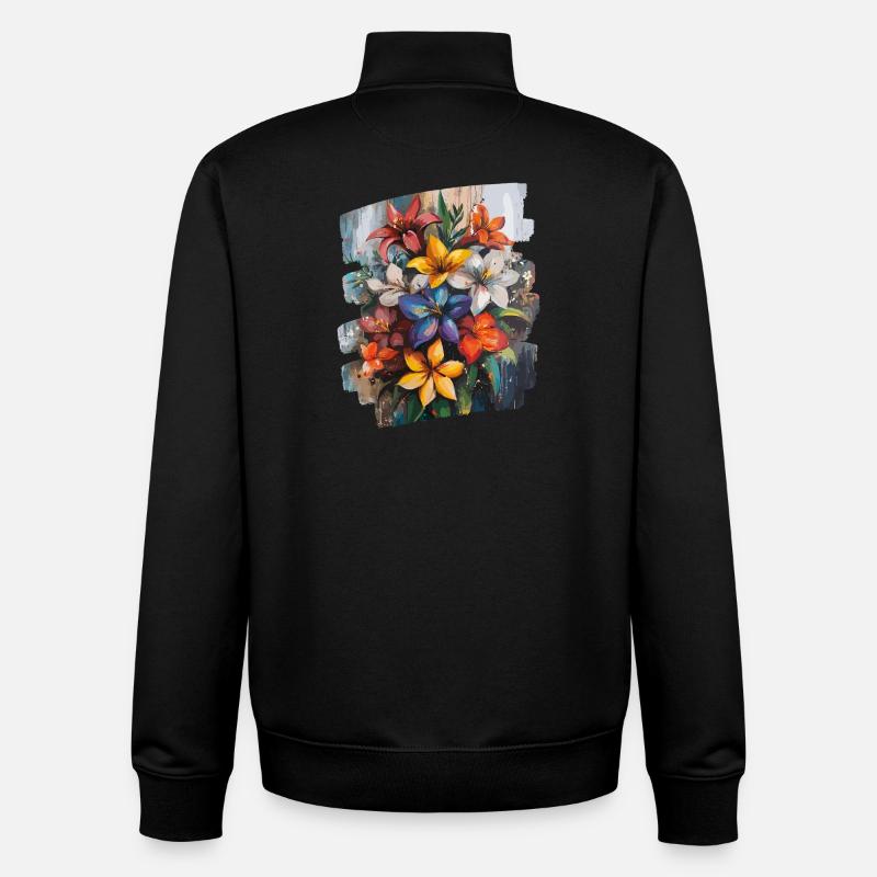 Printemps Printemps Début Fleur Fleurs - Sweat zippé unisexe en coton bio Stanley/Stella - noir