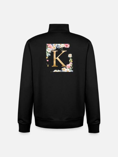 K Monogram, Floral, Personalizable - Unisex Organic Zip Sweatshirt by Stanley/Stella - black