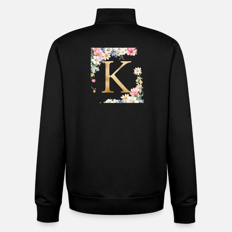 K Monogramm, Floral, personalisierbar - Unisex Organic Zip Sweatshirt von Stanley/Stella - Schwarz