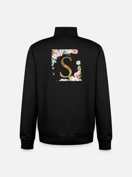 S Monogram, Floral, Personalizable - Unisex Organic Zip Sweatshirt by Stanley/Stella - black