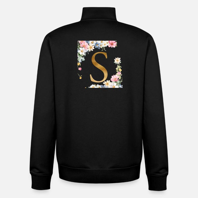 S Monogramme, Floral, Personnalisable - Sweat zippé unisexe en coton bio Stanley/Stella - noir