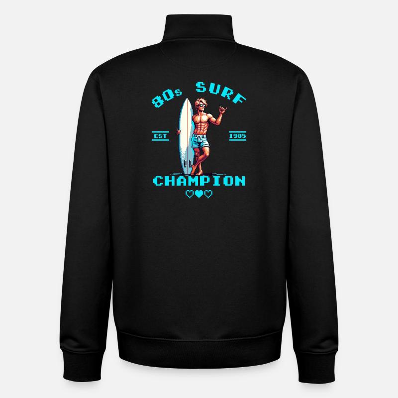 Retro Pixel 80th Surf Champion - Unisex Organic Zip Sweatshirt von Stanley/Stella - Schwarz