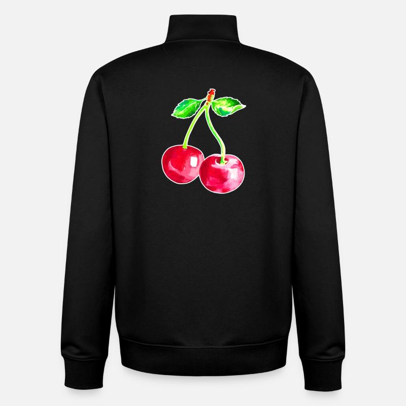Cerise, Cerisier rouge - Sweat zippé unisexe en coton bio Stanley/Stella - noir