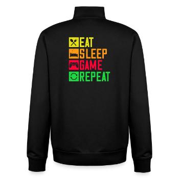 Motif emblématique du jeu vidéo « Mange, dors : Répéter le jeu » - Sweat zippé unisexe en coton bio Stanley/Stella - noir - Dos - AI Model Male 185 light (185cm)